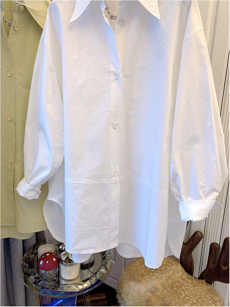Women's Autumn Long Sleeve Loose Fit Pointed Collar Shirt Top