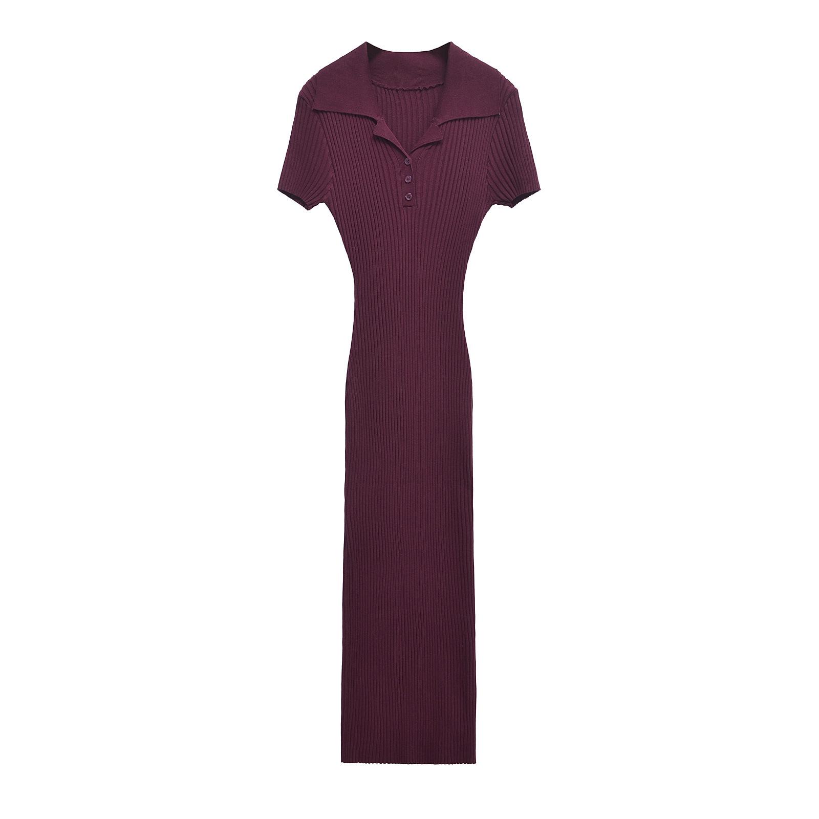 

ZARZ Женское классическое трикотажное платье в рубчик - Европейский и американский стиль Large вино красного