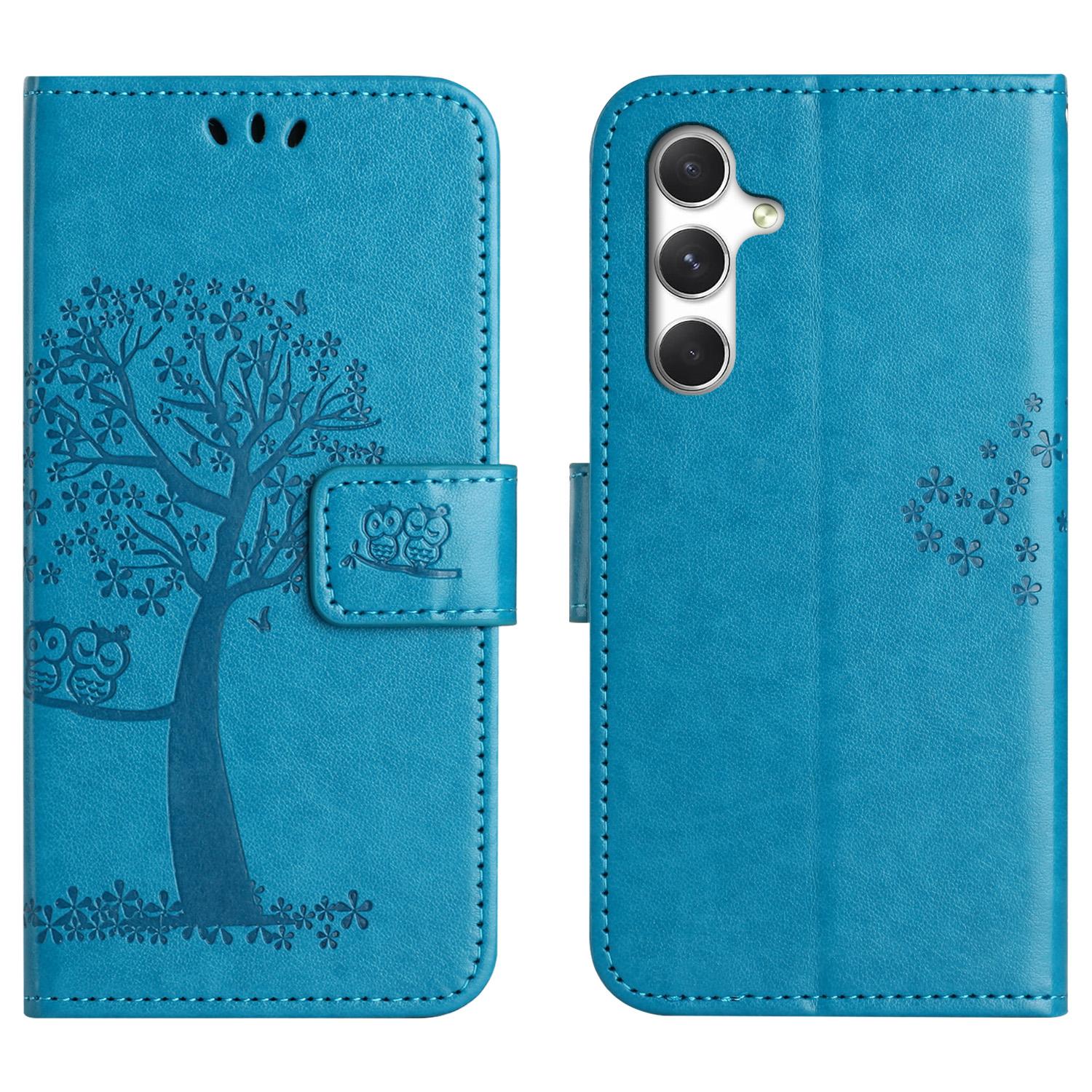 

For Samsung Galaxy S26 Case PU Leather Owl Tree Imprinted Wallet Phone Cover with Strap