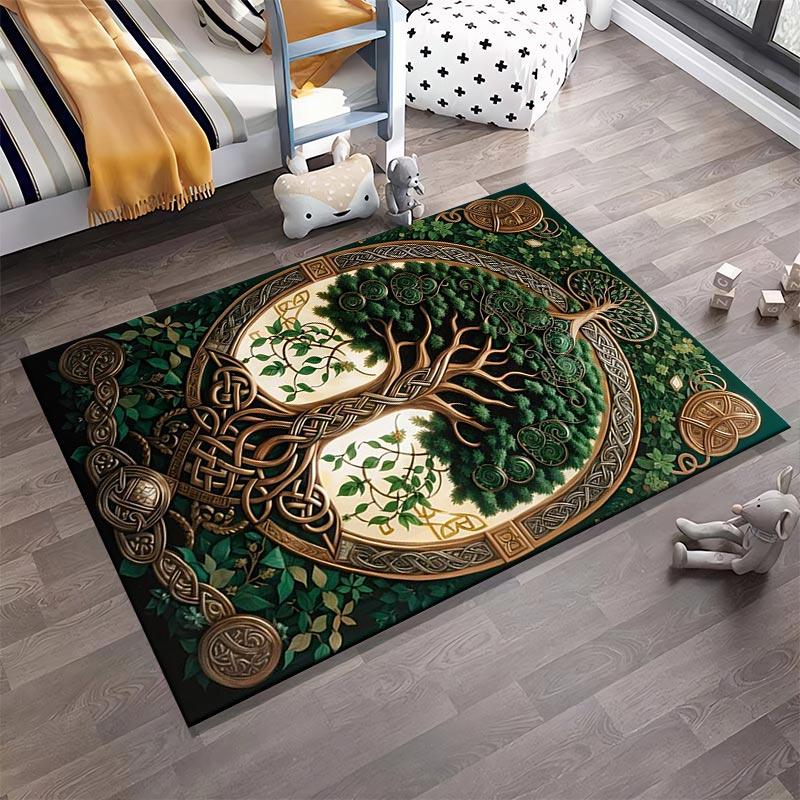 Celtic Tree of Life Carpet with Knot Pattern and Green Leaves Design Suitable for use as an anti-slip for living room bedroom sofas