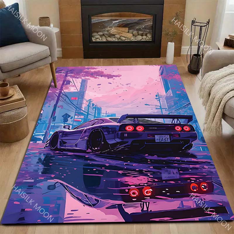 1 Stück Auto Straße Lila Himmel Teppich für Wohnzimmer Schlafzimmer Sofa Heimdekoration Rus Rutschfeste Fußmatte Luxus Geschenk