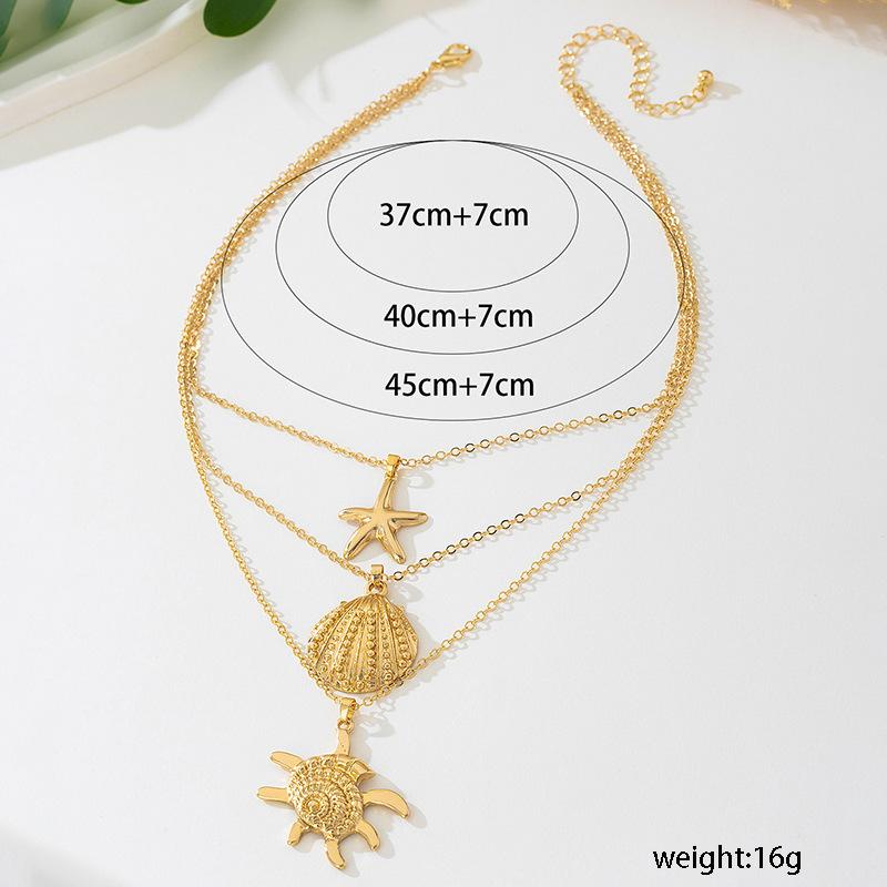 Fashion, Literary and Holiday Style, Metal Double-layer Marine Life Pendant Necklace, Daily Travel Wear