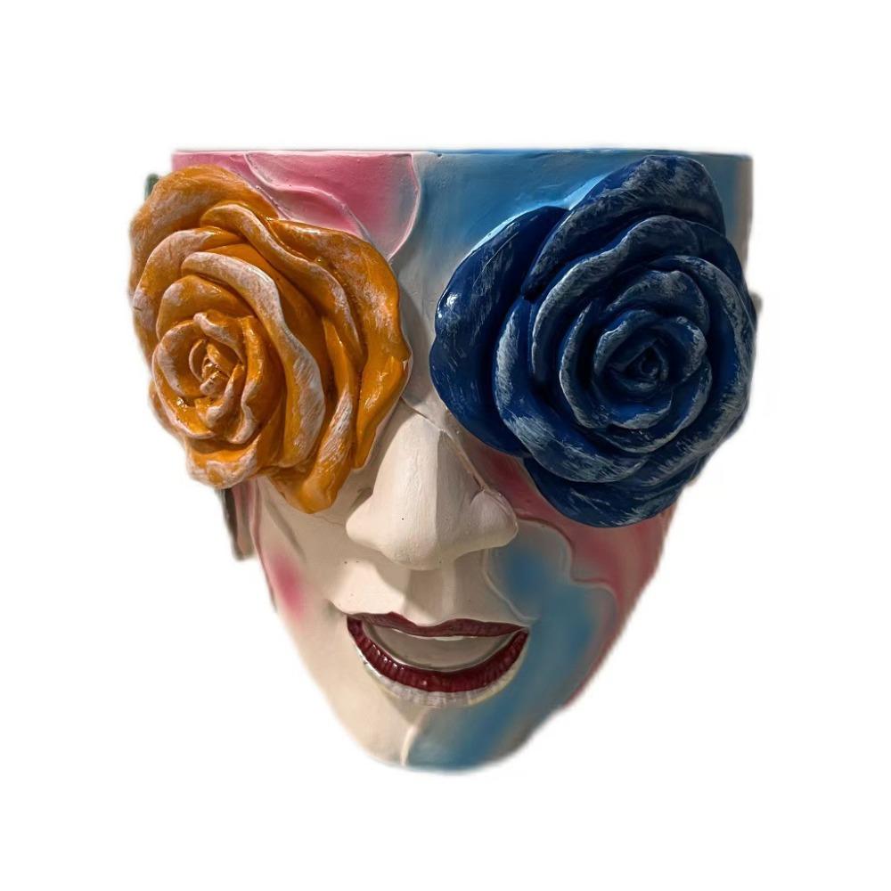 

Rose Eyes Girl Face Flowerpot Colorful Figure Planter For Indoor Outdoor Plants Flower Rose