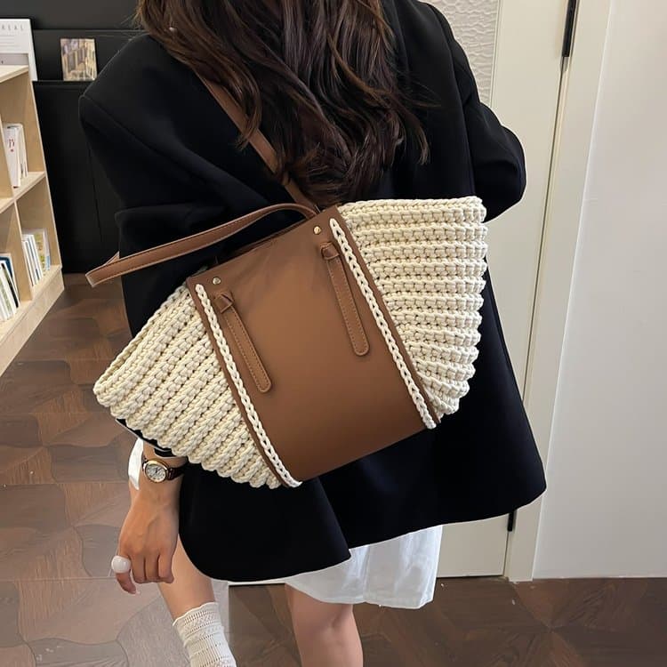 Bolso de hombro de paja para mujer