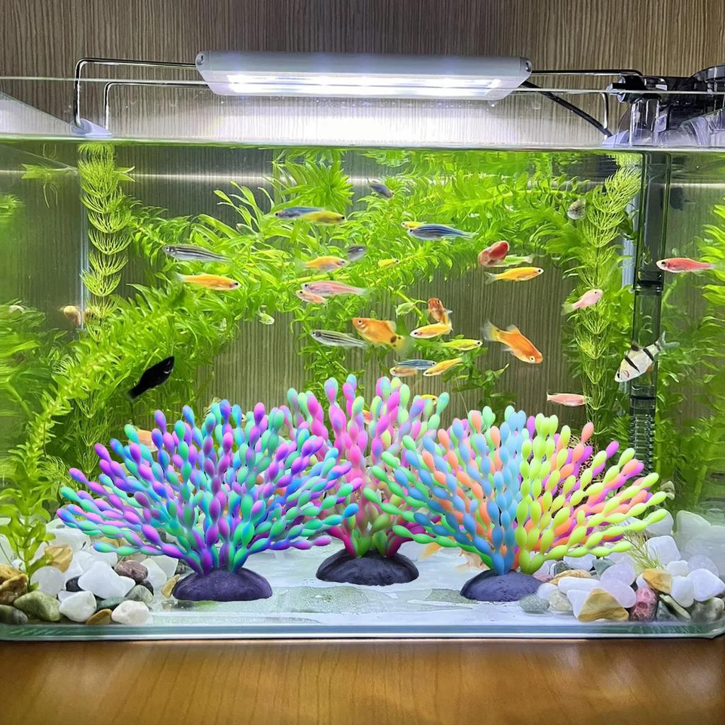 Aquarium Coral Decoration Luminous Silicone Gradient Color Artificial Simulated Soft Coral Statue Realistic Coral Aquarium Decor