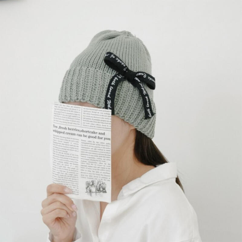 Women s Lettering Color Block Ribbon Lovely Autumn Beanie black