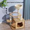 Space-Saving Cat Climbing Frame & Bed Villa with Toy Capsule, Floor-to-Ceiling Post, and All-Season Platform.