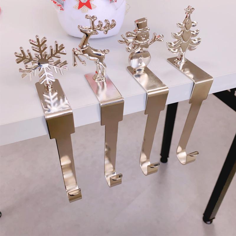 1Pcs Christmas Pendant Snowflake Elk Snowman Tree Shaped Metal Hook For Fireplace Door Cabinet Xmas Party Navidad New Year Decor