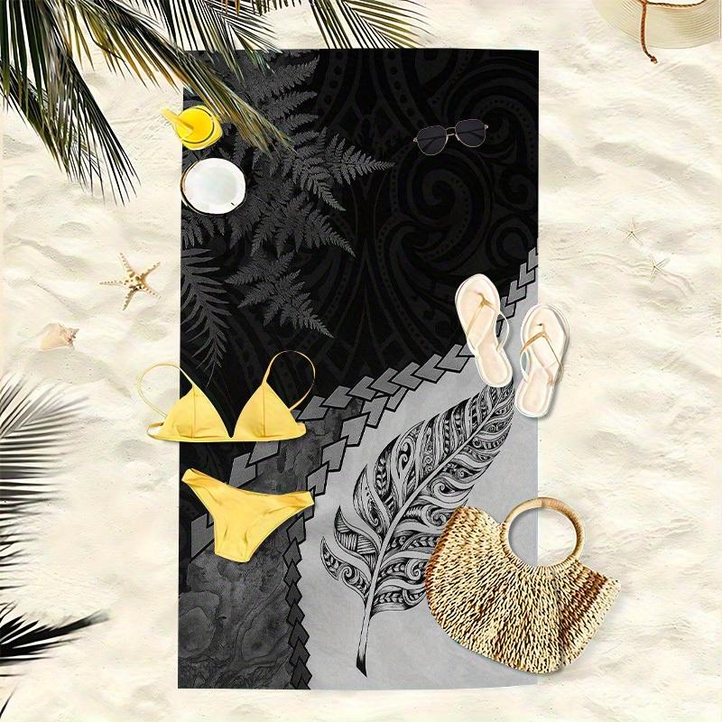 

Maori Feather Pattern Beach Towel, Highly Absorbent Quick Drying Soft for Yoga Pilates Travel W30*H60(CM)