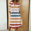 Women's Fashionable Color Printed Round Neck 3/4 Sleeve Button Collar Mid Length Casual Dress