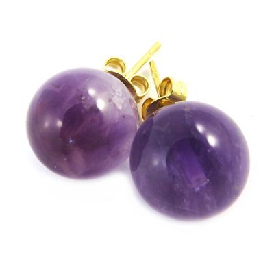 [M6745] - Gold Plated 'Mineralia' Amethyst Earrings - 12 Mm