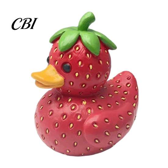 Unique Gifts for Friends Adorable Fruit Duck Figurine, Resin Apple Strawberry Peach Banana Sculpture, Mini Children Room Ornaments Desk Decor