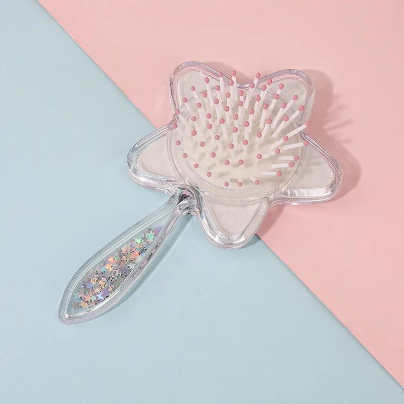 1pcs New Type Fashion Star Flowing Glitter Airbag Comb Mirror for Baby Girl Princess Hair Supplies Massage Sequins Comb