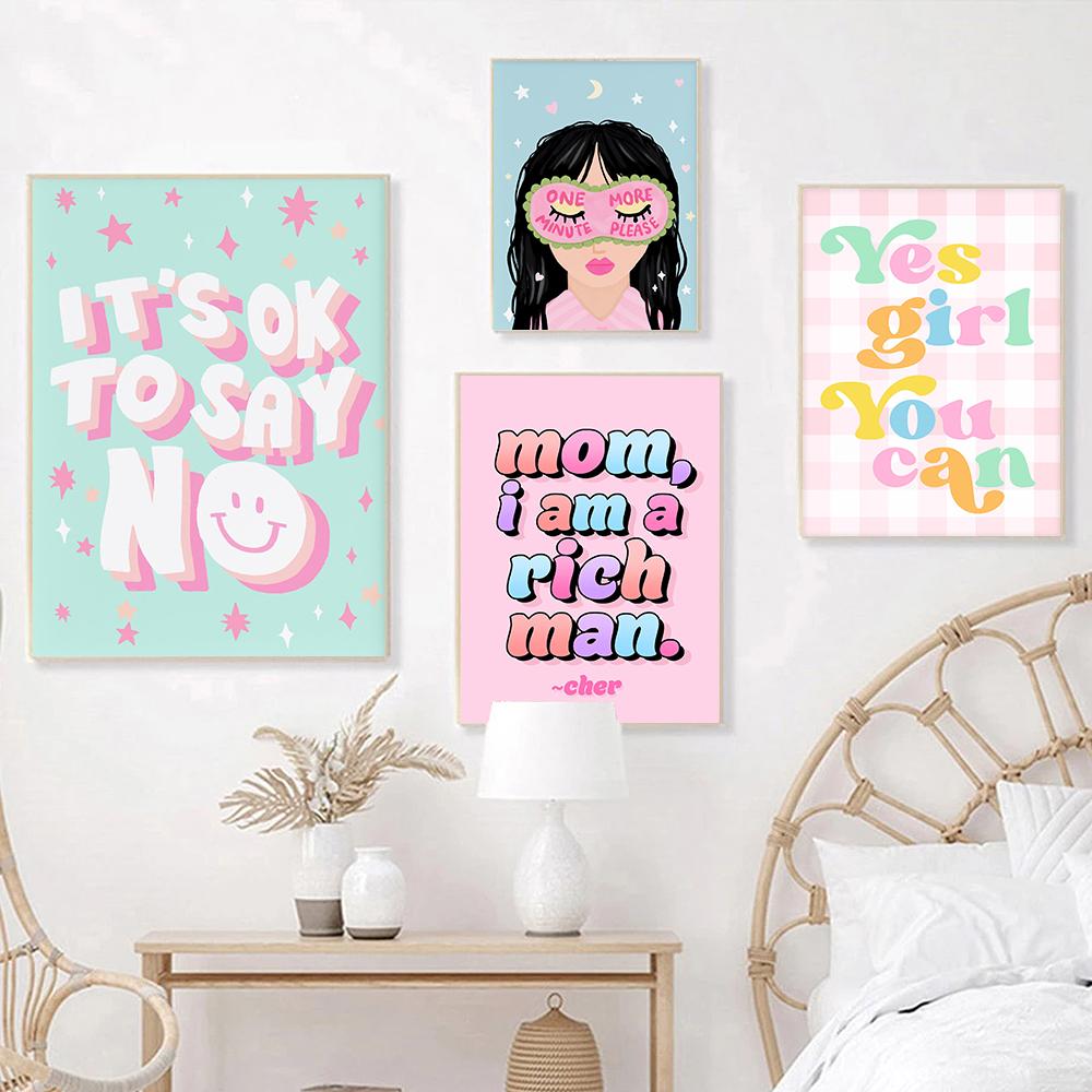 Girl Power Poster Print Pink Bedroom Home Wall Decor Inspirational Art Motivational Quote Canvas Painting Mom I Am a Rich Man
