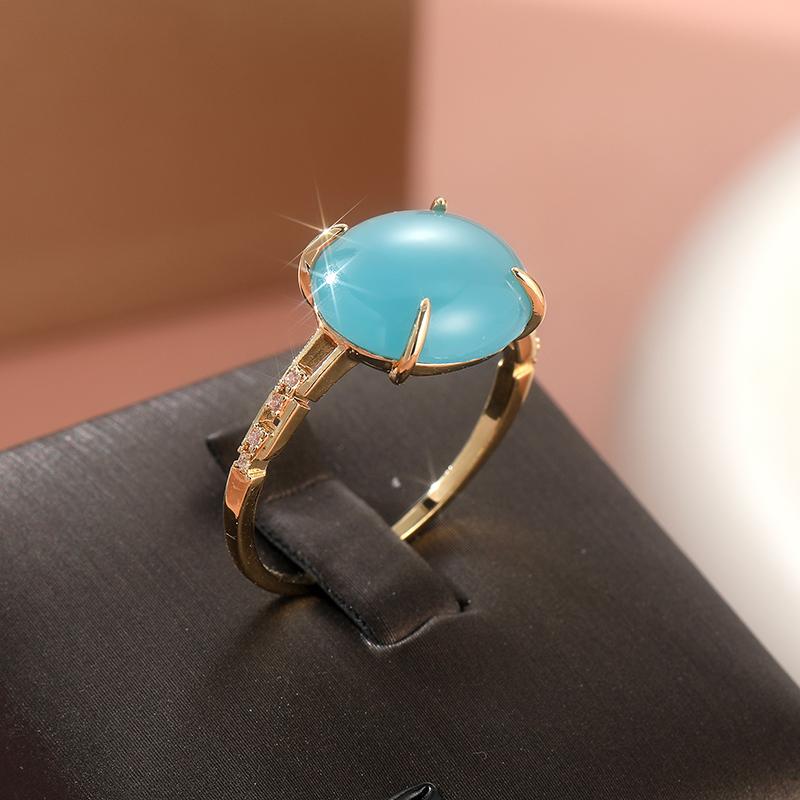 Fashion Gold Color Inlaid Blue Stone Women's Ring Oval Daily Wear Party Jewelry