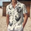 Camicie da Uomo Gallo Vintage Camicia Hawaiana Stampata 3D Animale Divertente per Uomo Abbigliamento Vacanza Casual Collo a Punta Manica Corta