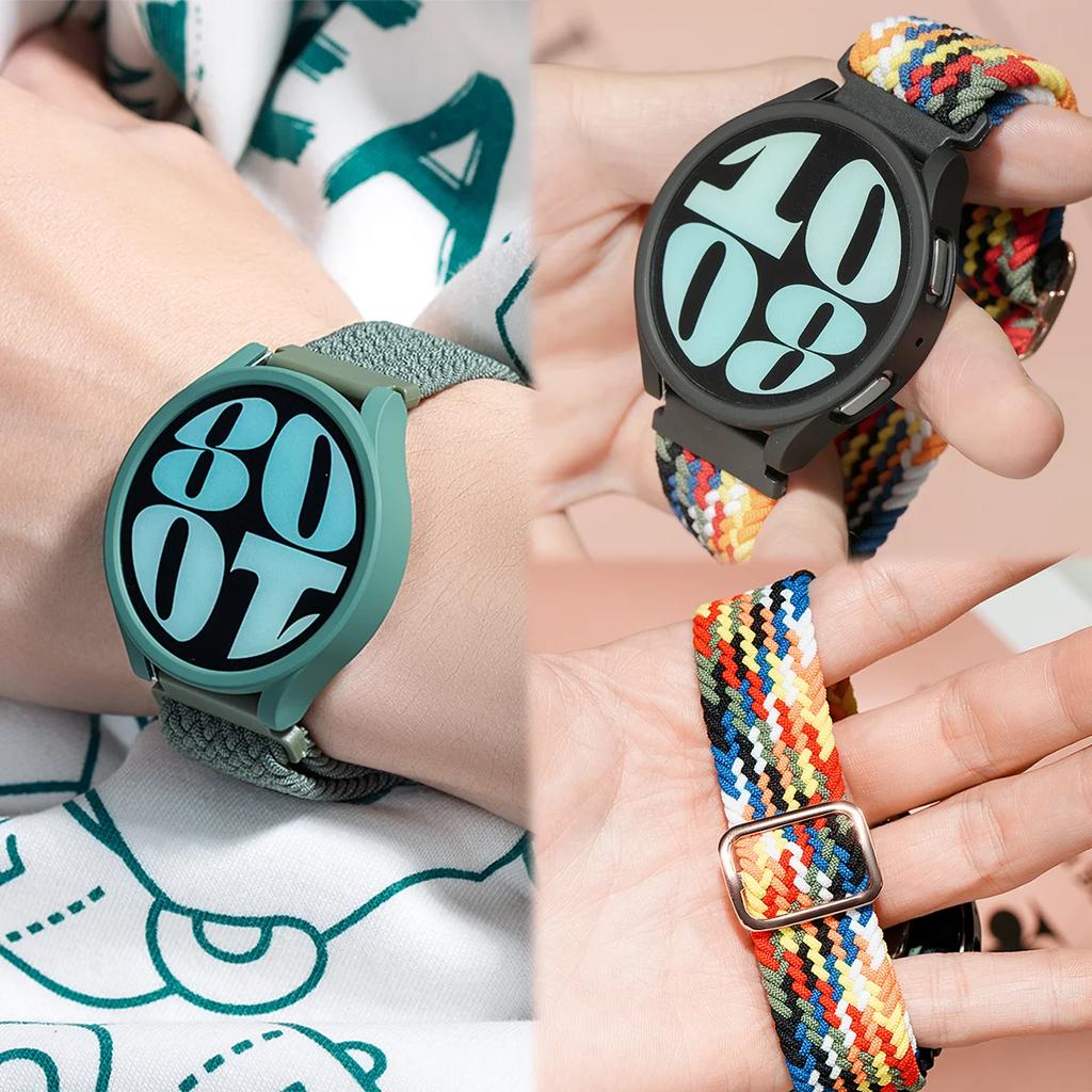 Nylon Band+Case for Samsung Galaxy Watch 7 6 5 4 40/44mm Strap Braided Bracelet PC Bumper Protector Cover SmartWatch Accessories