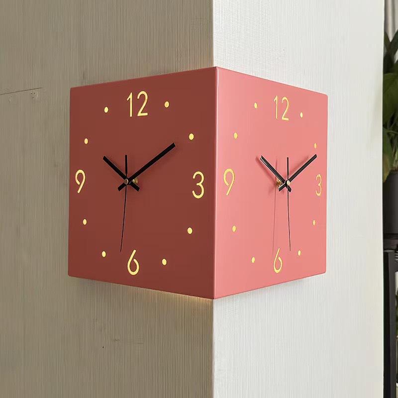 Creative Modern Double-Sided Wall Clock for Living Room – Stylish Corner Design, Minimalist Ins Style