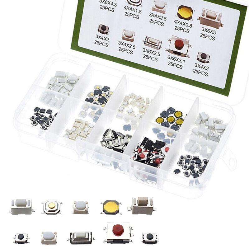 250×Car Remote Control Push Button Switch Car Key Buttons Touch Microswitch With Box Models Tactile Push Button Switch Kits