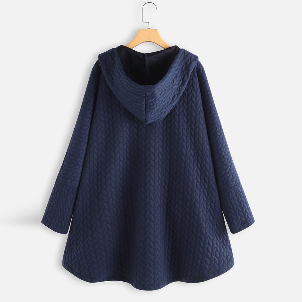 Frauen Plus Size Casual Button Taschen High Low Langarm Kapuzenmantel