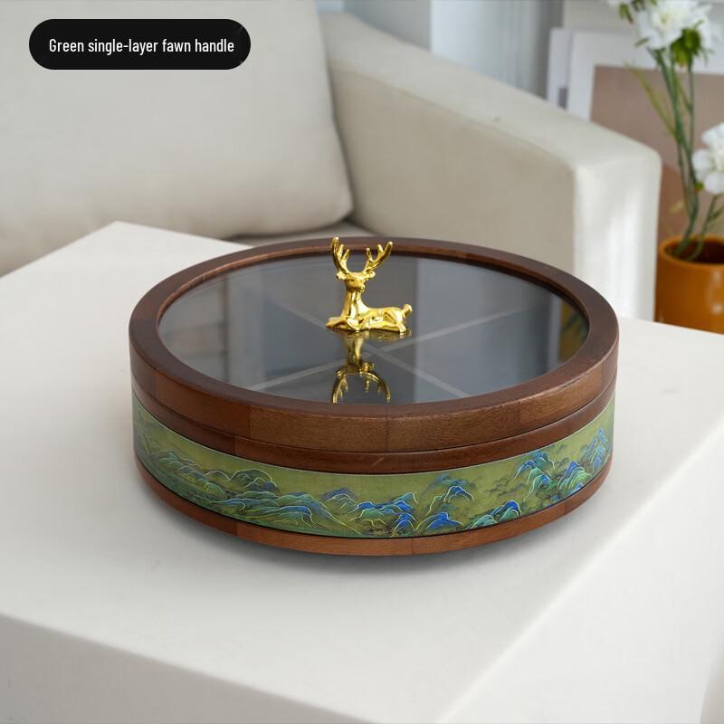 Handun Green Deer Handle Round Snack Tray