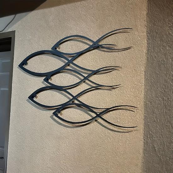 Metal Wall Decor Line Art Shoal of Fish Decoration Minimalist Wall Art Nautical Fish Ornament for Home Living Room Office Bedroom