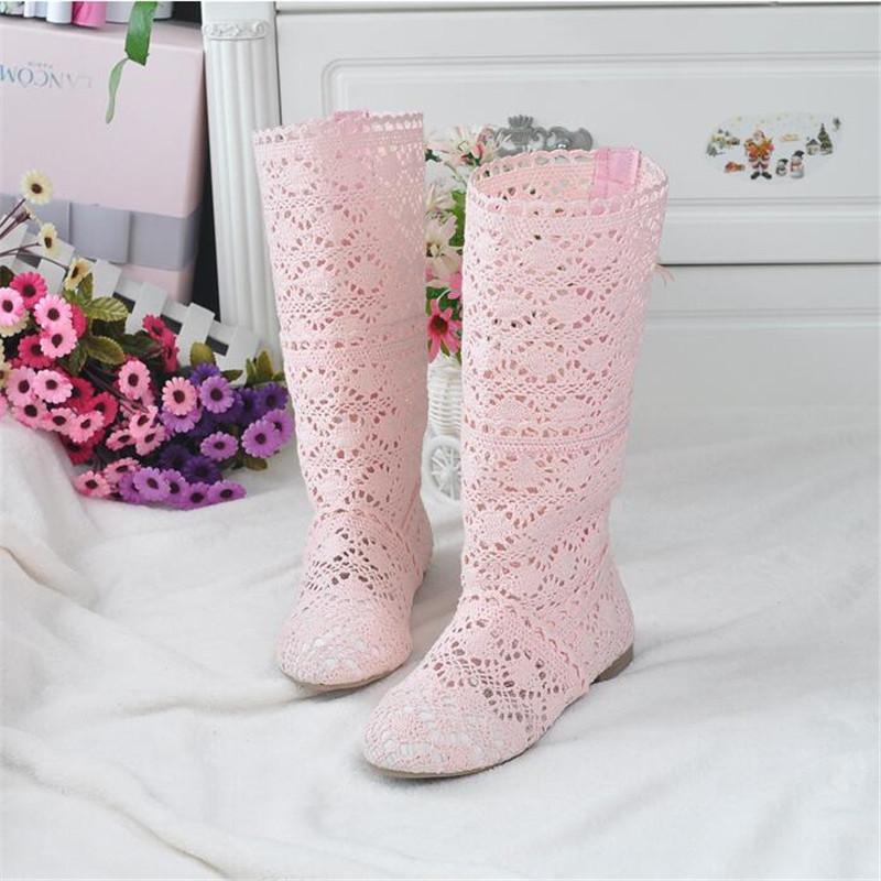 2025 Hollow Boots Shoes Breathable Knit Line Mesh Fashion High Help Summer Women's Boots High To Help Women's Shoes 11 Colors
