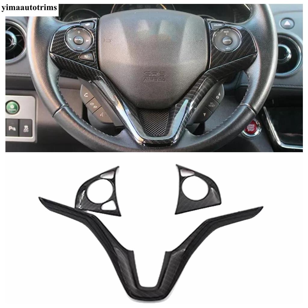For Honda Vezel HR-V 2014 -  ABS Carbon Fiber Car Steering Wheel Button Frame Decoration Cover Trim Accessories Interior