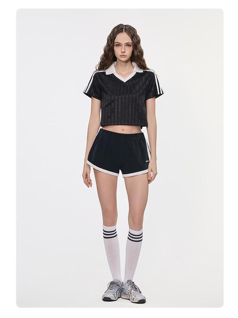 RS Women's Retro V-Neck Football T-shirt - Patchwork Stripes, Short Sleeve, USA/Canada/Mexico Sports Style