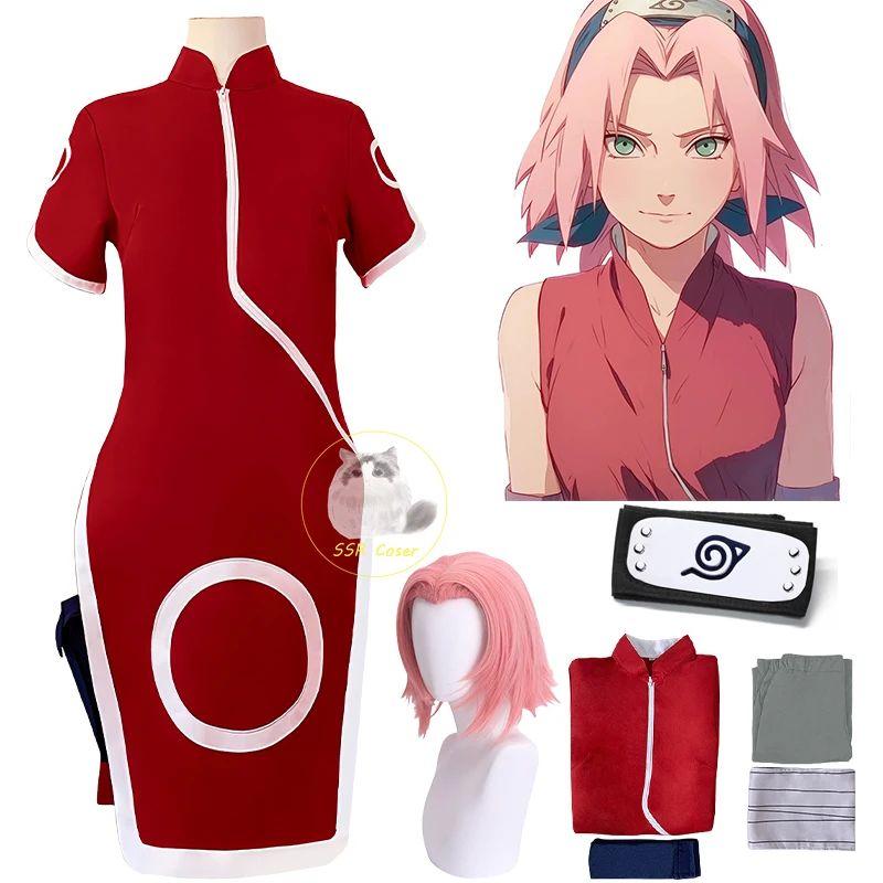 Game Haruno Sakura Cosplay Shippuden Anime Costume Wig Women Girls Skirt Unisex Ninja Cartoon Halloween Carnival Costume
