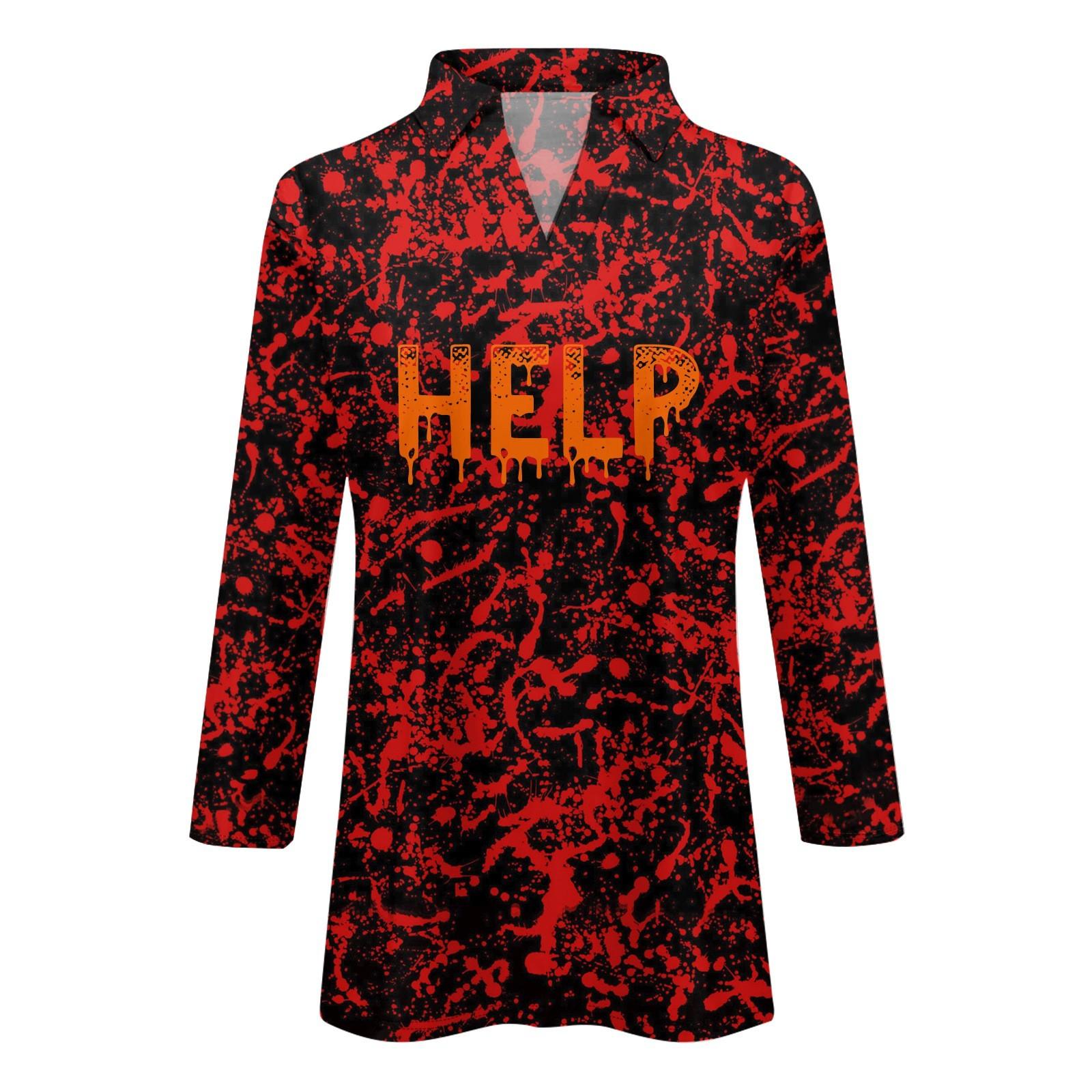 Женская модная повседневная футболка с V-образным вырезом и рукавом 3/4 на Хэллоуин — фото 4