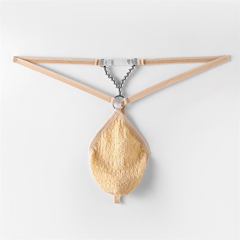 Men's thong mesh bag breathable bedding flirting products ring bead chain thin belt sexy sex panties