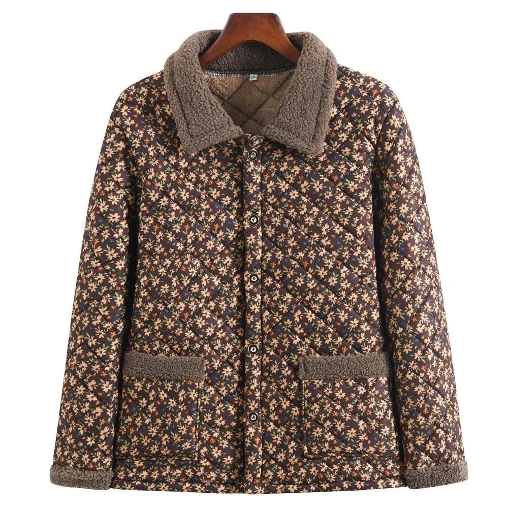 Women Winter Plush Thick Warm Padded Top Middle Aged Mother Casual Parkas Elderly Grandma Jacket