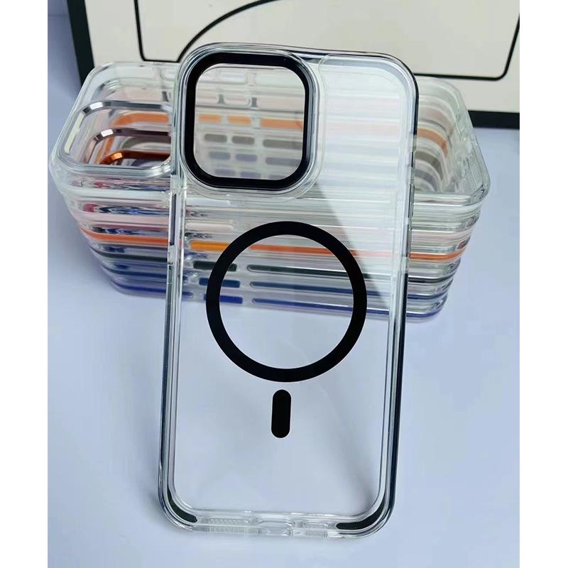Applicable To IPhone15 Two-color Transparent Magnetic Case Apple 14MAX Two-in-one Full-pack Large Hole Anti-fall Protection Case