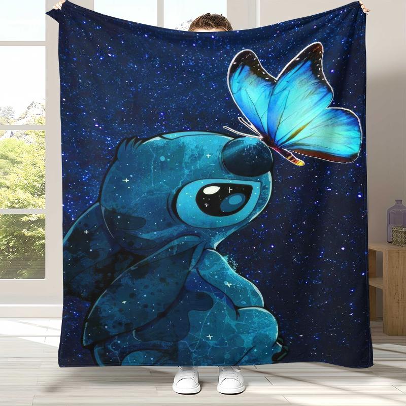 

Cartoon S-Stitchs Kawaii Flannel Blanket,Ultra Soft Warm Plush Throw for Home Bedroom Bed Sofa Cover Camping Picnic gift kids 75x90cm