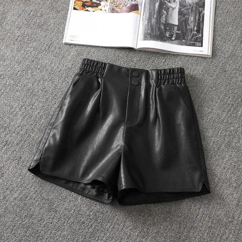 

2026 Women s High-Waisted Wide-Leg Leather Shorts - Small to Plus Size, Spring to Winter Fashion. S (Recommended 40-52.5 kg) чёрный