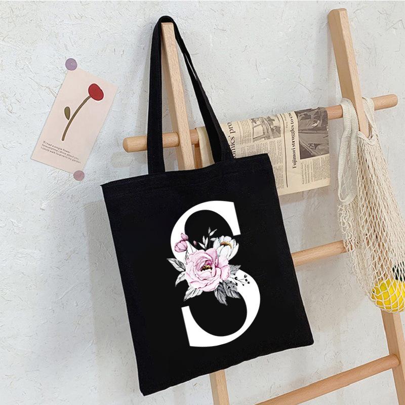 Alphabet24 Letter Print Student Portable Canvas Bag Tote Bag Large Capacity Messenger Bag