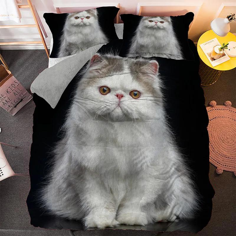Sevimli Evcil Kedi Yatak Takımı Hayvan Baskılı Örtüler Tek Çift King Queen Boy Nevresim Takımı Kedicik Desenli Polyester Yorgan Kılıfı