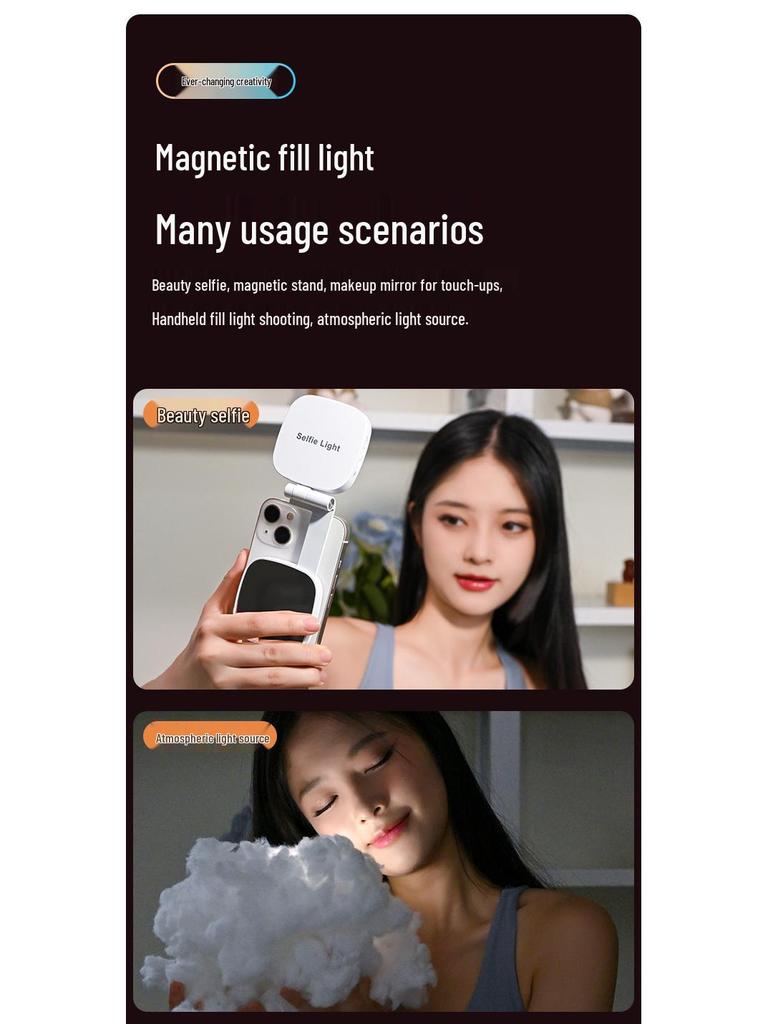 Portable Magnetic Magsafe Makeup Mirror Light for Travel and Live Streaming