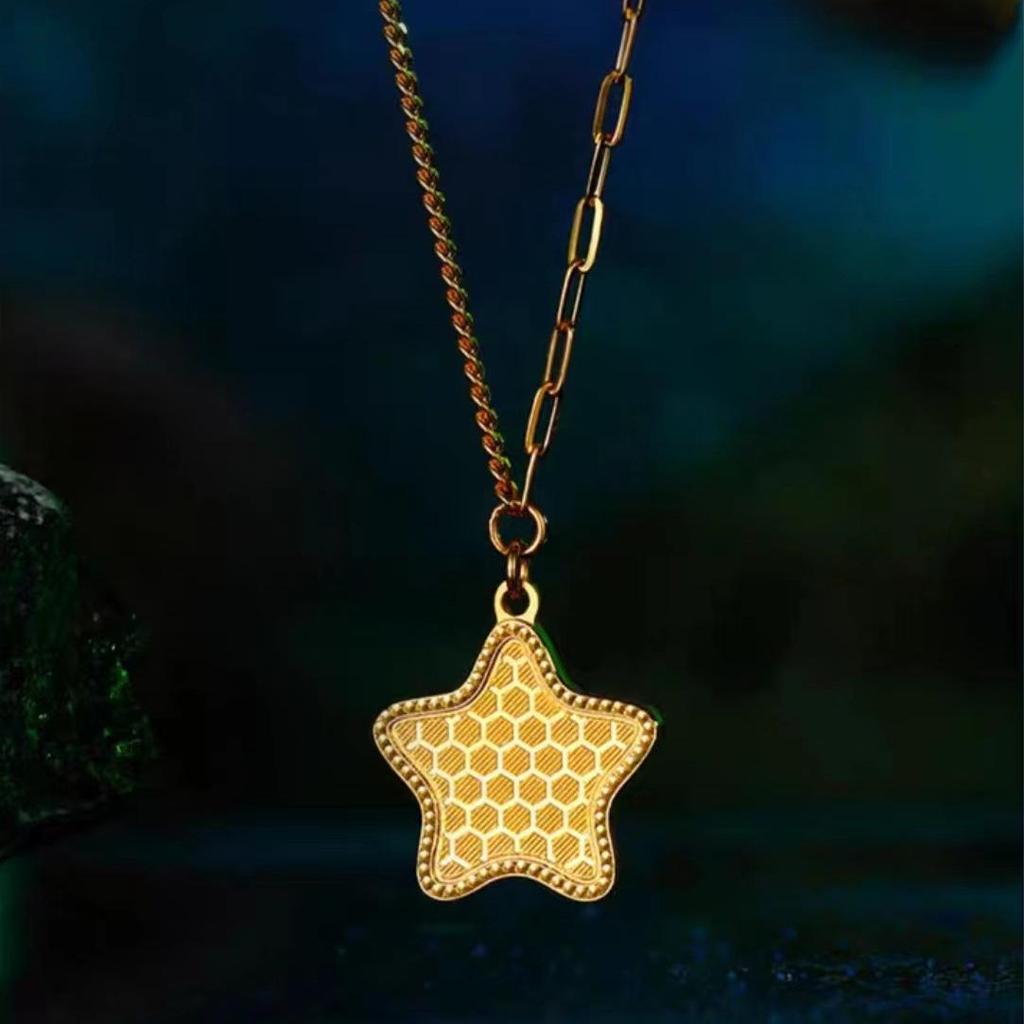 Vietnamese Xingyue Yu Ni Pendant: Gold-Plated Star Necklace with Honeycomb Cut – Perfect Valentine's Gift for Girlfriend