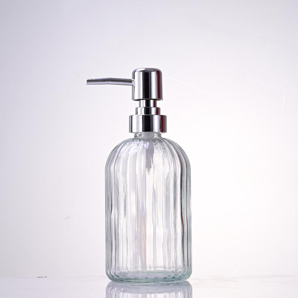 Nordic Large Capacity Vertical Stripe Glass Bottle for Hand Sanitizer, Shampoo, or Shower Gel