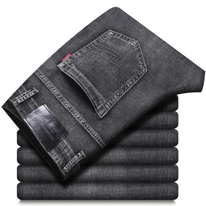 Men's Retro Washed Stretch Jeans - Young Fit, Casual Straight Pants for Spring