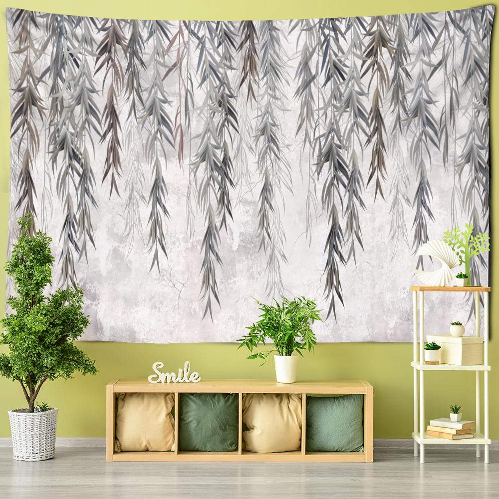 Weidenzweige Wandteppich Hängen Grüne Pflanzen Bohemian Hippie Tapisserie Tuch Mandala Home Room Decor