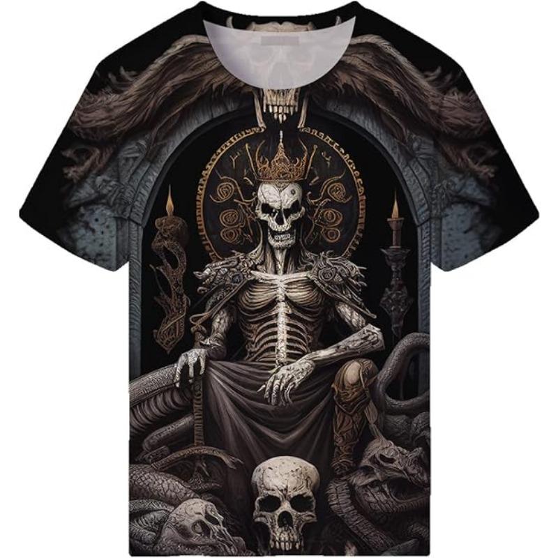 Męski Letni T-shirt 3D Modny Casualowy Luźny Wzór Nadruk Czaszki Okrągły Dekolt Krótki Rękaw T-shirt Top 6XL