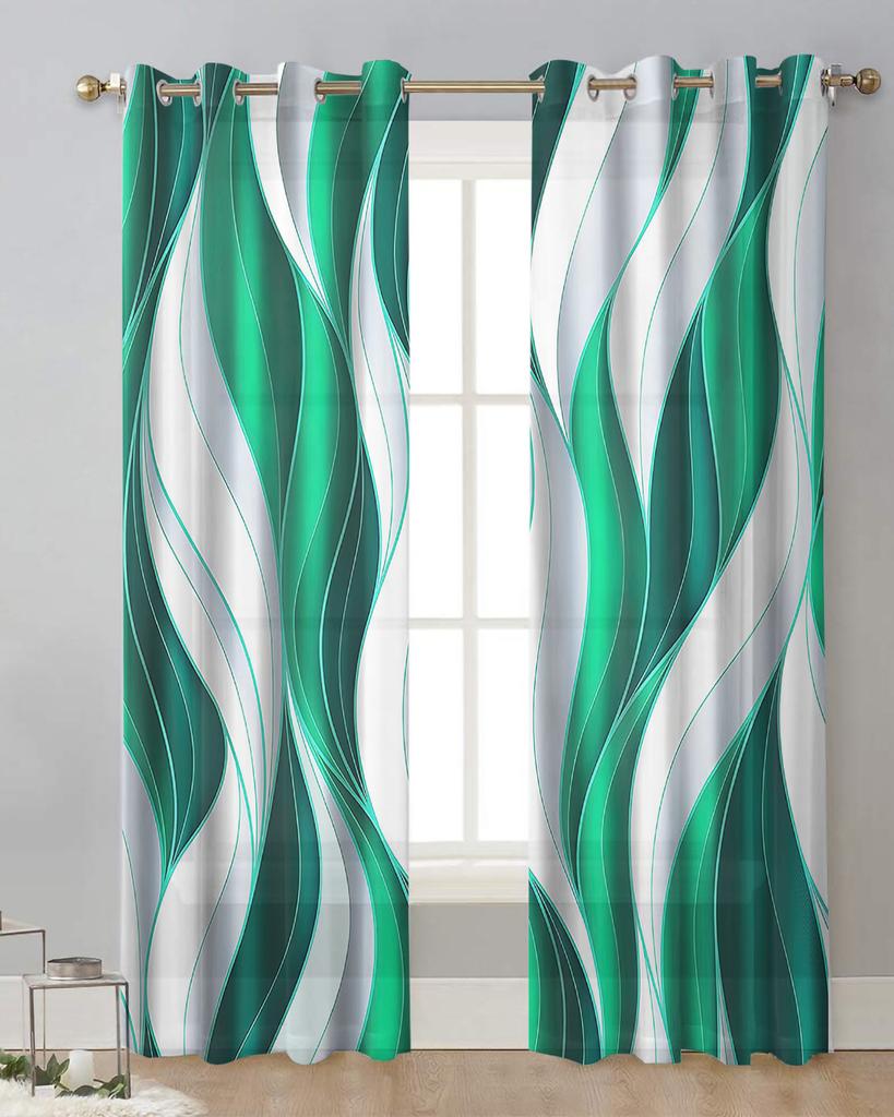 Dark Blue Ripples Lines Modern Tulle Curtains Living Room Voile Drapes Sheer Window Curtains Bedroom Accessories