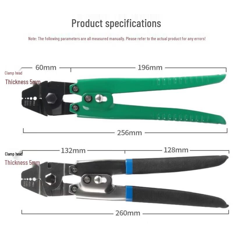 Černý lisovací nástroj na ocelová lana a kabely typu Figure-8