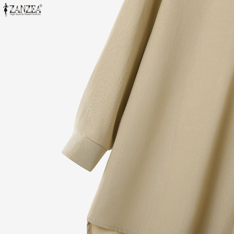 ZANZEA Women Long Sleeve Blouse and Pants Muslim Casual Two Piece Suit Sets