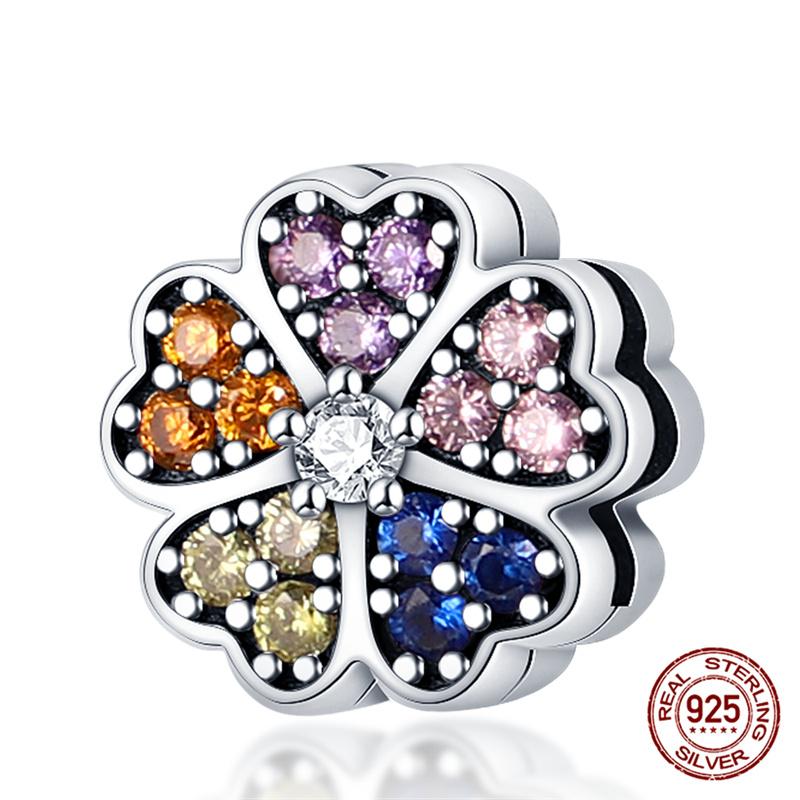 Original 100% 925 Silver Lucky Clover Patron Saint Flat Bead Fit Original Flat Bracelet DIY Jewelry Making Women's Gift