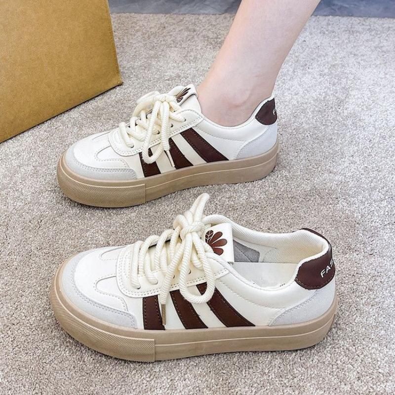 Podzimní a zimní dámská obuv, Dámské tenisky, Bílé tenisky, Nízké tenisky s kulatou špičkou na šněrování, Ležérní obuv
