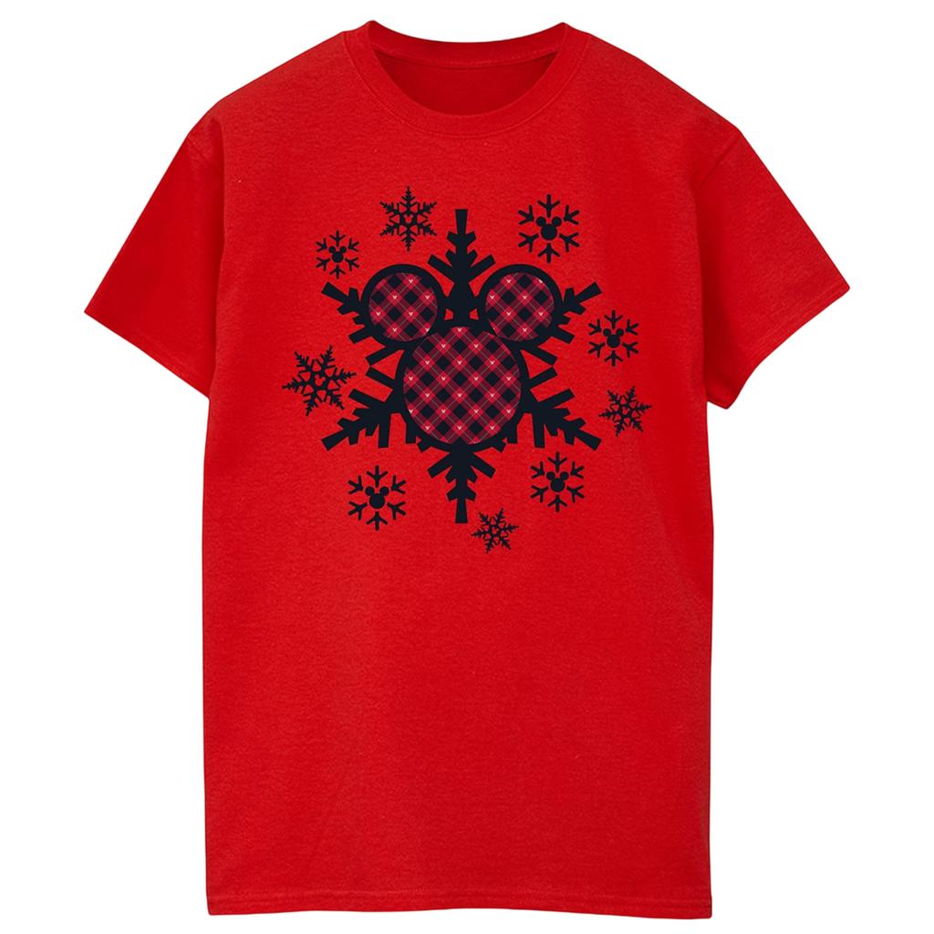 Disney Boys Mickey Mouse Gingham Snowflakes Cotton T-Shirt